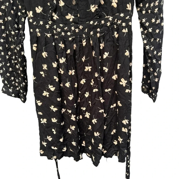 Patrons of Peace long sleeve black floral Tie front Dress floral whimsy Goth S - Picture 4 of 15